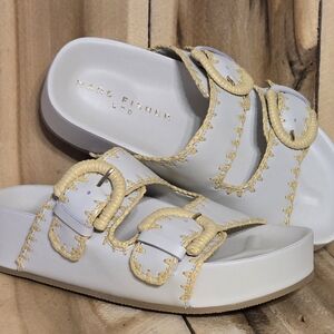 MARC FISHER LTD Womens 6 M Natural Beige Street Chic Platform Leather Slides NEW